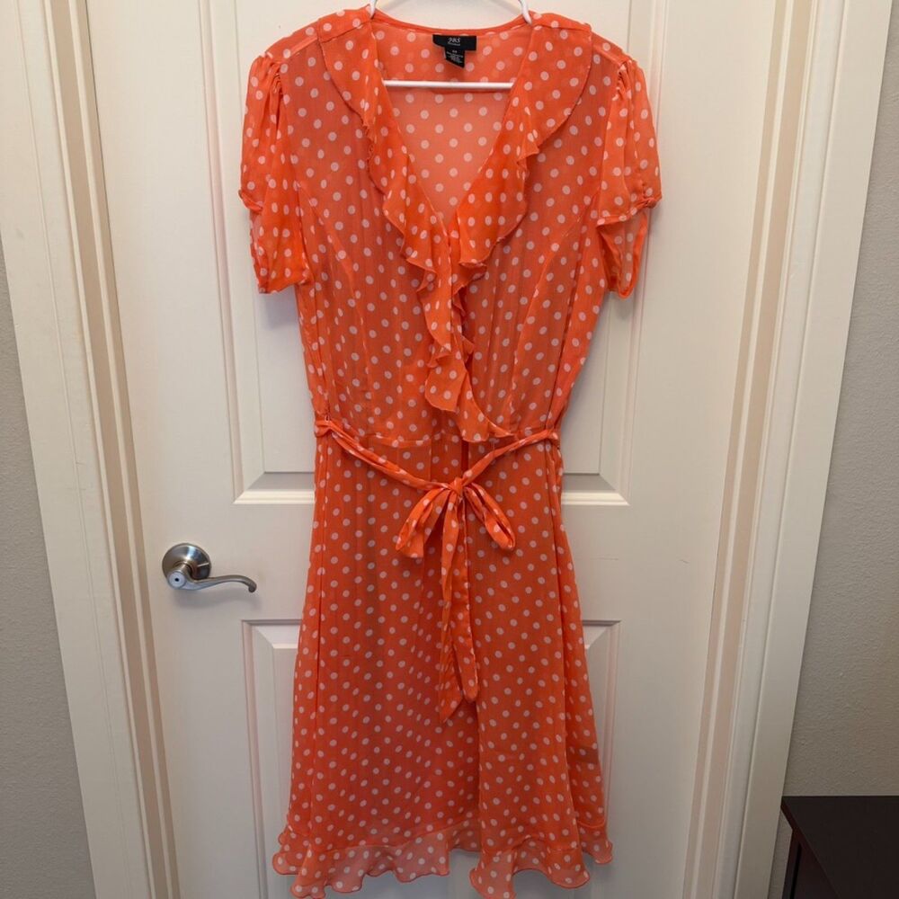 JBS‎ Women Orange Polka Dot Ruffle Tie Waist Midi Dress 16W - Picture 6 of 7